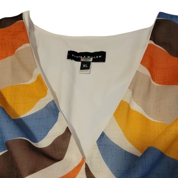 Slate & Willow V-Neck Scarf Hem Dress Women's XL Retro Feather #10121 Asymmetric - Picture 9 of 12